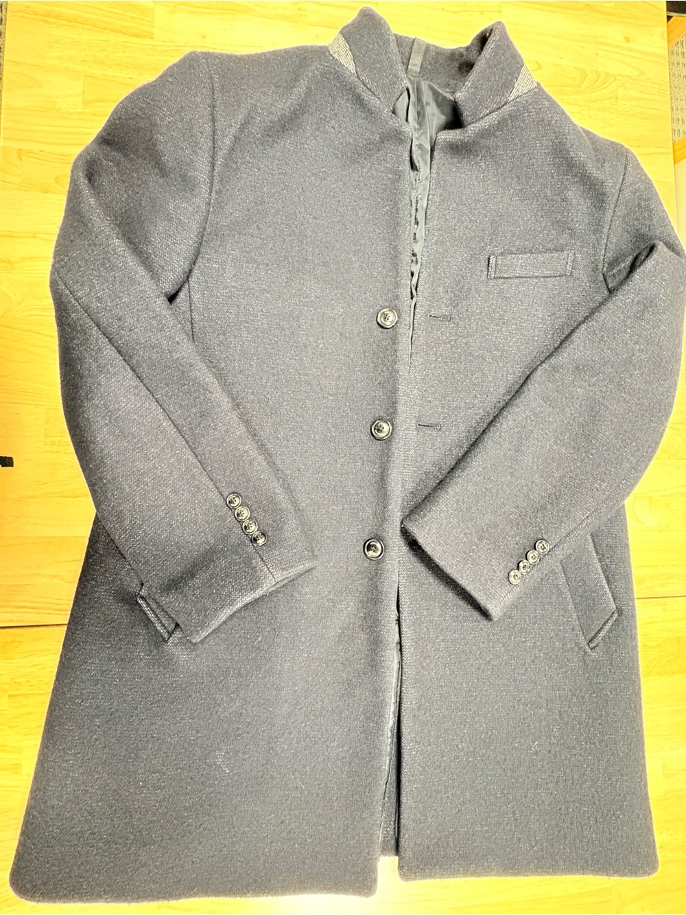 KFashion: Men's Wool- Stand Collar Coat - Navy